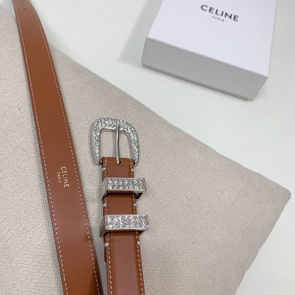 CL 25 MM MARCO BELT WITH STRASS IN BRONZE BROWN CALFSKIN SILVER HARDWARE