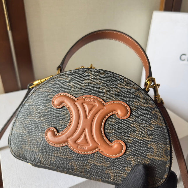 HALF MOON CASE 18 IN BLACK TRIOMPHE CANVAS AND BRONZE BROWN CALFSKIN