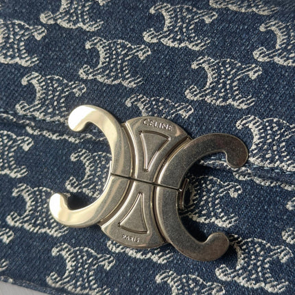 CHAIN SHOULDER BAG CLAUDE 20 IN BAYOUX BLUE TRIOMPHE DENIM SILVER HARDWARE