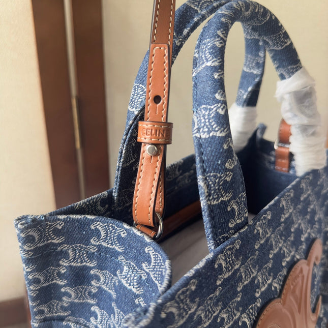 SMALL CABAS THAIS 25 IN BAYOUX BLUE TRIOMPHE DENIM AND BRONZE BROWN CALFSKIN