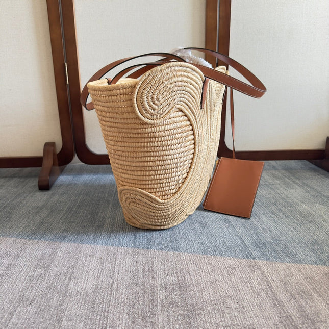 CLASSIC PANIER MEDIUM BRAIDED TRIOMPHE 47 IN BEIGE RAFFIA AND CALFSKIN