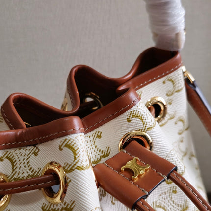 CLARA BAG 19 IN WHITE TRIOMPHE CANVAS AND BROWN CALFSKIN TRIM