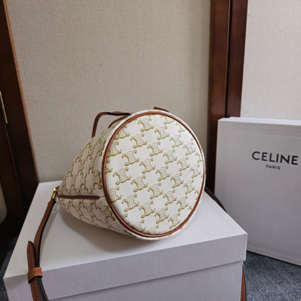 CLARA BAG 19 IN WHITE TRIOMPHE CANVAS AND BROWN CALFSKIN TRIM