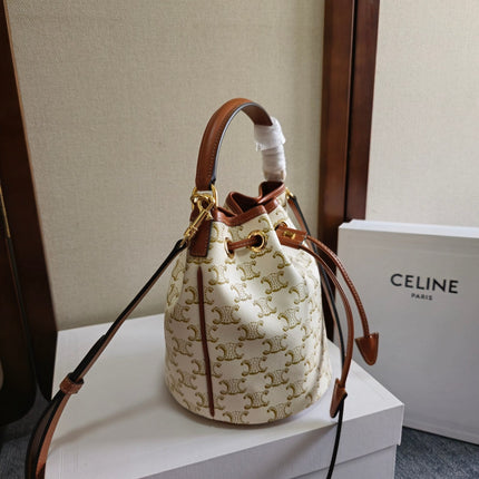 CLARA BAG 19 IN WHITE TRIOMPHE CANVAS AND BROWN CALFSKIN TRIM