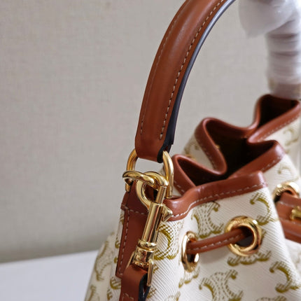 CLARA BAG 19 IN WHITE TRIOMPHE CANVAS AND BROWN CALFSKIN TRIM