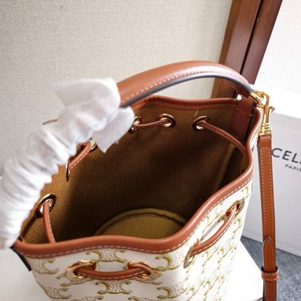 CLARA BAG 19 IN WHITE TRIOMPHE CANVAS AND BROWN CALFSKIN TRIM