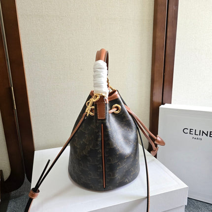 CLARA BAG 19 IN BLACK TRIOMPHE CANVAS AND BROWN CALFSKIN TRIM