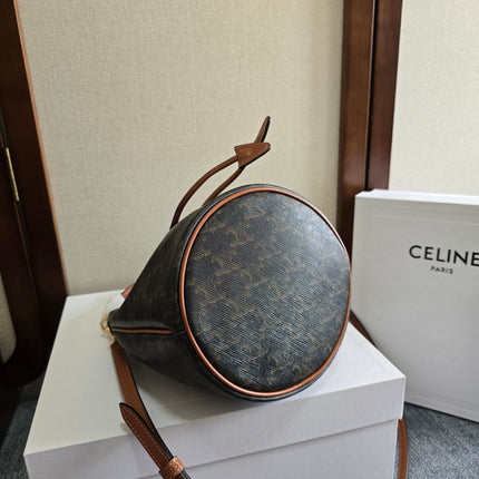CLARA BAG 19 IN BLACK TRIOMPHE CANVAS AND BROWN CALFSKIN TRIM