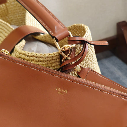 SMALL LOUISE BUCKET 25 IN BEIGE RAFFIA AND CALFSKIN