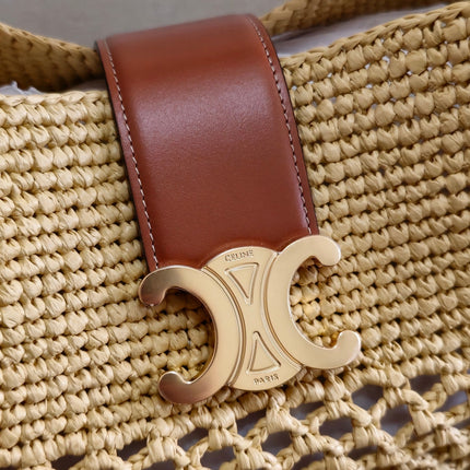 SMALL LOUISE BUCKET 25 IN BEIGE RAFFIA AND CALFSKIN