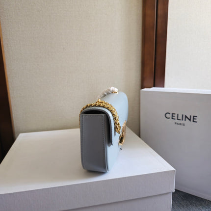 CHAIN EMBOSSED ARMPIT BAG 20 IN COOL GRAY BLUE CALFSKIN