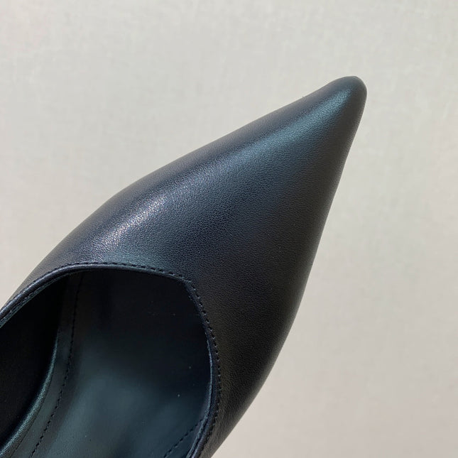 BALMAIN 25S BAKARI MULE WITH MONOCHROME POLKA DOT STRAP 95MM IN BLACK CALFSKIN