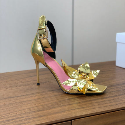 BALMAIN 25S RUBY GOLD HEELED SANDALS 95MM IN PATENT CALFSKIN