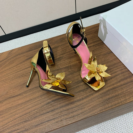 BALMAIN 25S RUBY GOLD HEELED SANDALS 95MM IN PATENT CALFSKIN