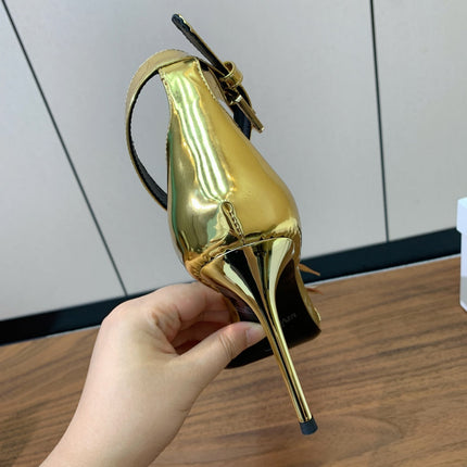 BALMAIN 25S RUBY GOLD HEELED SANDALS 95MM IN PATENT CALFSKIN