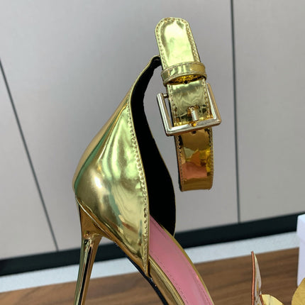 BALMAIN 25S RUBY GOLD HEELED SANDALS 95MM IN PATENT CALFSKIN
