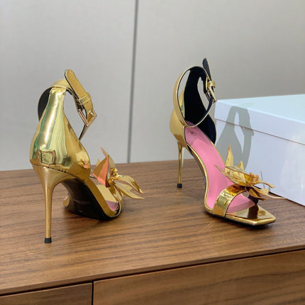 BALMAIN 25S RUBY GOLD HEELED SANDALS 95MM IN PATENT CALFSKIN