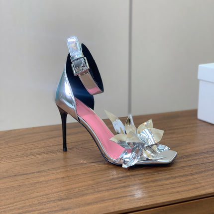 BALMAIN 25S RUBY SILVER HEELED SANDALS 95MM IN PATENT CALFSKIN