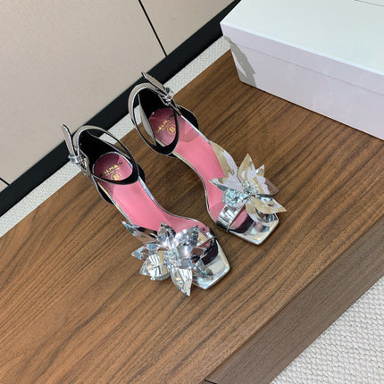 BALMAIN 25S RUBY SILVER HEELED SANDALS 95MM IN PATENT CALFSKIN