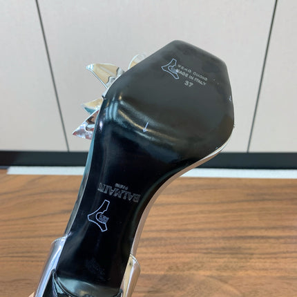 BALMAIN 25S RUBY SILVER HEELED SANDALS 95MM IN PATENT CALFSKIN