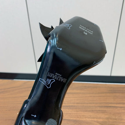 BALMAIN 25S RUBY BLACK HEELED SANDALS 95MM IN PATENT CALFSKIN