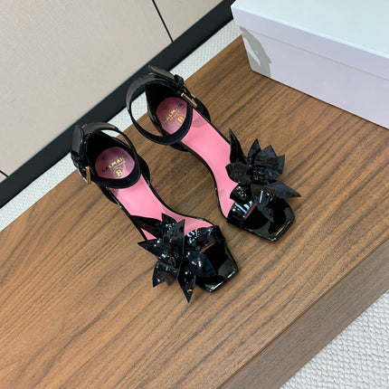 BALMAIN 25S RUBY BLACK HEELED SANDALS 95MM IN PATENT CALFSKIN