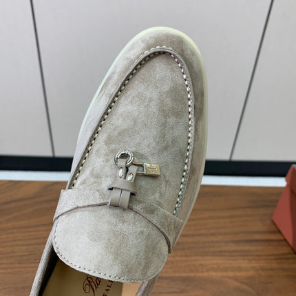LP LOAFERS 25S IN STONE GRAY CASHMERE WITH SILVER HARDWARE