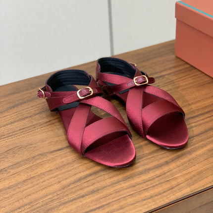 SANDALS IN RUBY RED SATIN