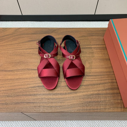 SANDALS IN RUBY RED SATIN