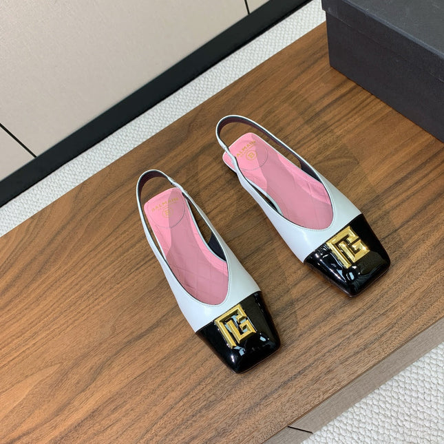 BALMAIN 25S FLAT EDEN SLINGBACKS IN BLACK AND WHITE CALFSKIN