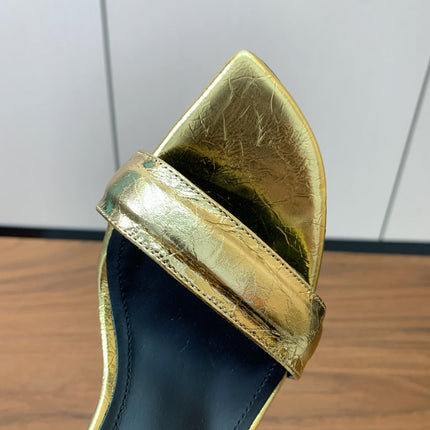 BALMAIN 25S SQUARE STRAP HIGH HEELS 100MM IN GOLD CALFSKIN