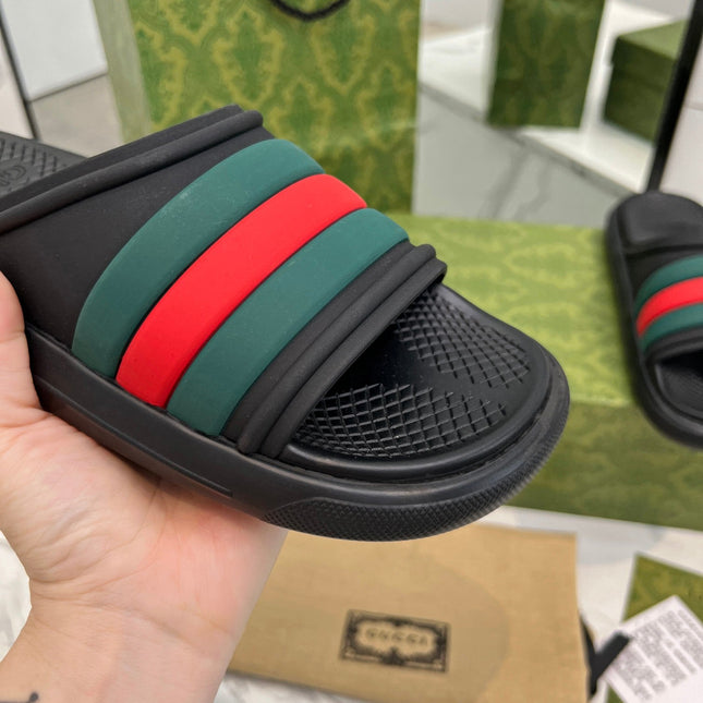 PLATFORM SLIPPERS IN BLACK MIX GREEN AND RED IMPORTED TPU