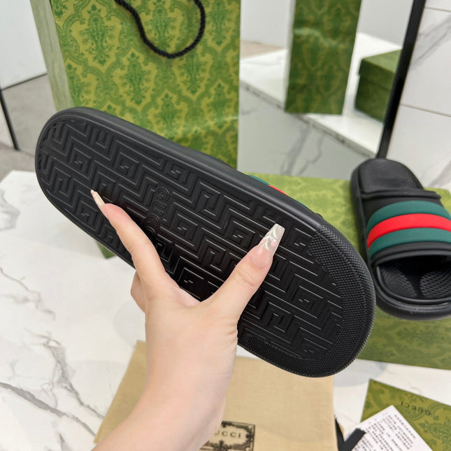 PLATFORM SLIPPERS IN BLACK MIX GREEN AND RED IMPORTED TPU