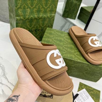 PLATFORM SLIPPERS IN PEANUT BROWN IMPORTED TPU