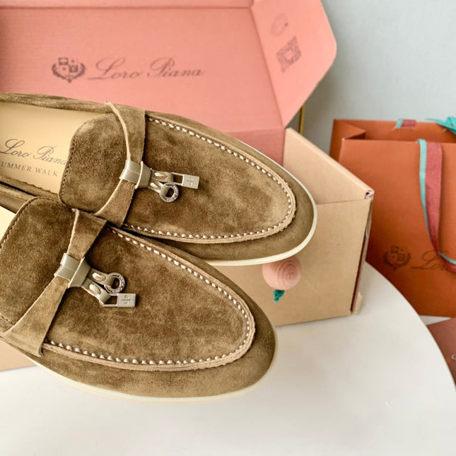 Loro Piana Brown Suede Summer Charms Walk Loafers