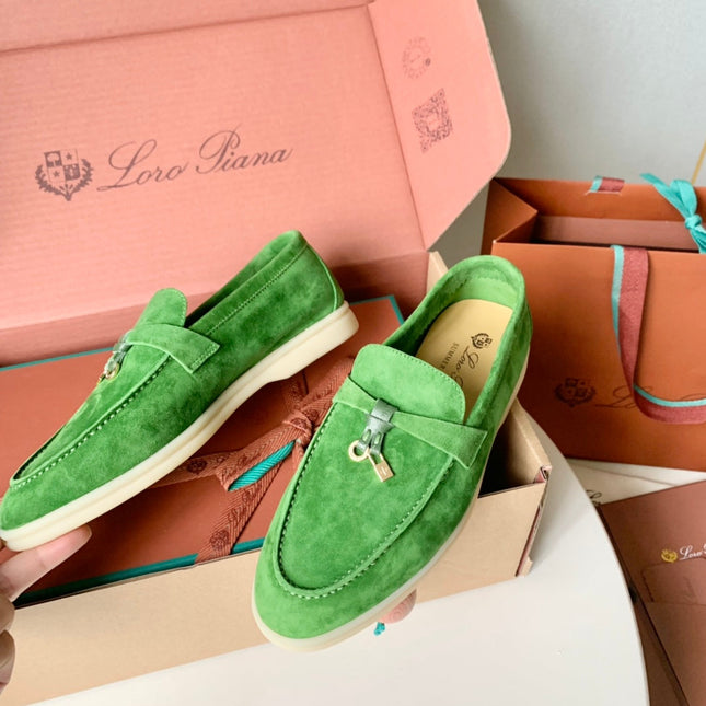 Loro Piana Green Suede Summer Charms Walk Loafers