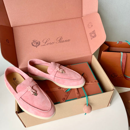Loro Piana Pink Suede Summer Charms Walk Loafers