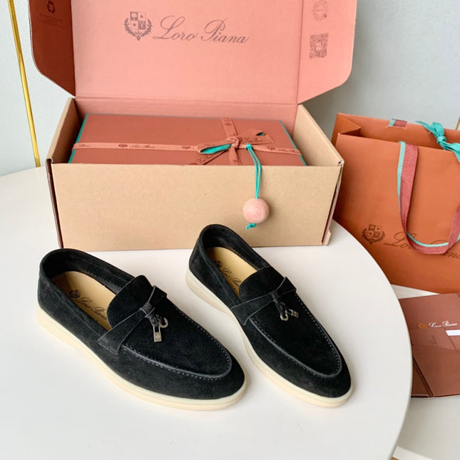Loro Piana Black Suede Summer Charms Walk Loafers