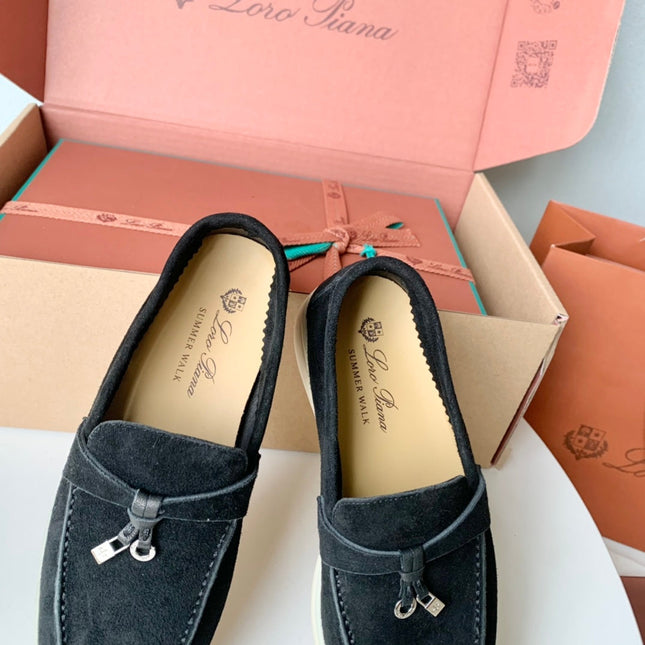 Loro Piana Black Suede Summer Charms Walk Loafers