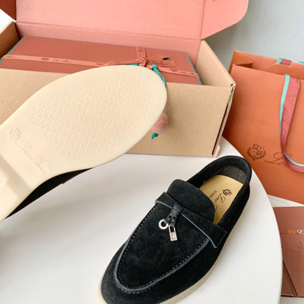 Loro Piana Black Suede Summer Charms Walk Loafers