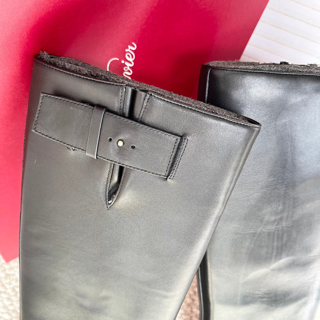 VIV' RANGERS HIGH BIKER IN BLACK CALFSKIN CRYSTAL BUCKLE