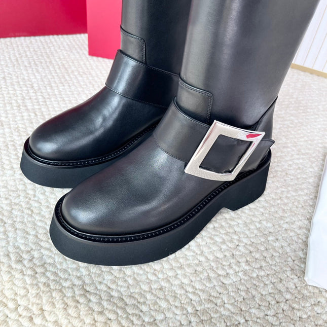 VIV' RANGERS HIGH BIKER IN BLACK CALFSKIN SILVER BUCKLE