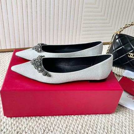 EFFLORESCENCE BALLERINAS IN SILVER GLITTER FABRIC