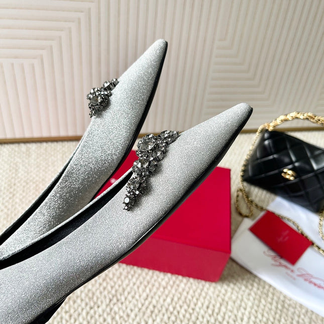 EFFLORESCENCE BALLERINAS IN SILVER GLITTER FABRIC