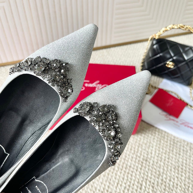 EFFLORESCENCE BALLERINAS IN SILVER GLITTER FABRIC