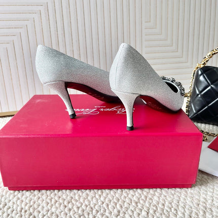 EFFLORESCENCE PUMPS IN SILVER GLITTER FABRIC