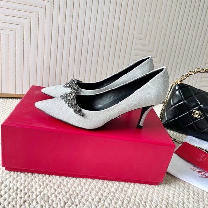 EFFLORESCENCE PUMPS IN SILVER GLITTER FABRIC