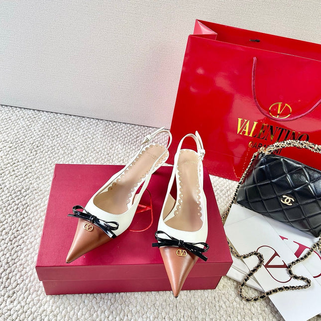 VLTN HIGH SLINGBACK 25S 40 MM IN WHITE MIX BROWN LAMBSKIN WITH BOW