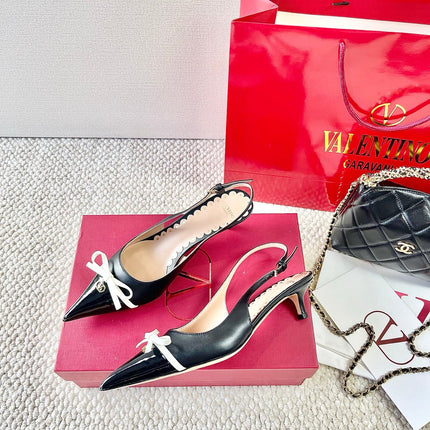 VLTN HIGH SLINGBACK 25S 40 MM IN BLACK LAMBSKIN WITH BOW