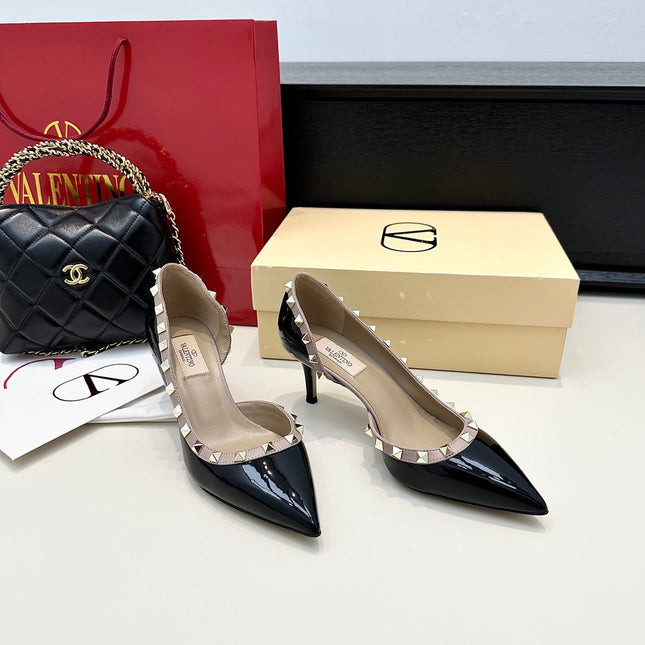 VLTN ROCKSTUD HEELS 25S 60 MM IN BLACK GLOSSY LEATHER